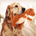 Large plush giant dinosaur dog toy with squeaker, designed for aggressive chewers, by cj.