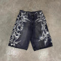 American Retro Gothic Printed Denim Shorts - whimsywagon