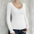 Womens Casual Patchwork Lace Long-Sleeve Top - whimsywagon