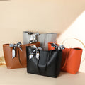 Women’s Solid Color Shoulder Bag – Elegant Scarf Decorated Handbag