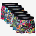Set of six men's polyester mid-waist printed underwear by CJ, featuring colorful patterns and comfortable fit.