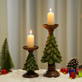 CJ resin wooden Christmas tree candle holder figurine for holiday decor, festive candlestick base for home living room decoration