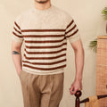 Linen-Cotton Blend T-Shirt - Striped Short Sleeve Knit Top