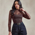 Womens Lace Base Top Tight-Fitting Long-Sleeve Mesh Top - whimsywagon