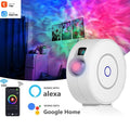 CJ Starry Sky Projector Lamp displaying colorful LED night sky with remote control in a cozy room setting