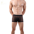 Men's mesh boxer shorts by CJ with transparent four-corner design, showcasing thin, breathable fabric and comfortable fit.