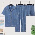 Men's 3-Piece Pajama Set - Short Sleeve Shirt & Pants for Summer Lounge
