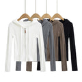 Sophisticated Zip-up Cable-knit Long-sleeve Sweater Jacket - whimsywagon