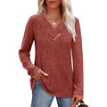 V-Neck Sweater - Long Sleeve Knit Top
