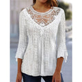 Hollow Out Lace Top - Women's 3/4 Sleeve Blouse for Summer