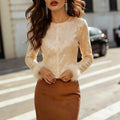 Sequined, Fluffy-sleeved Crew-neck Cropped Top