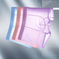 Transparent, ultra-thin cool ice silk breathable boxer briefs by CJ, designed for a traceless and sexy exposed look.
