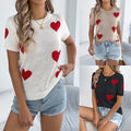Casual Contrasting Color Heart-Shape Short-Sleeve Knit Top - whimsywagon