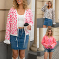 New Womens Leopard-print Jacquard Tie-front Cropped Sweater Jacket - whimsywagon