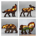 Wooden Christmas decoration featuring handcrafted 3D bear, deer, elk wall hanging sculpture by CJ, ideal for holiday art decor.