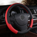 CJ premium universal leather steering wheel cover with perforated design and non-slip grip for a secure, comfortable fit.