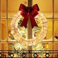 Luminous 50cm Christmas Door Hanger – Glowing Metal Wreath with Big Bowknot