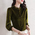 Western Style Blouse - Gold Velvet Slim Fit Shirt for Women