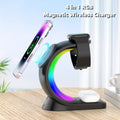 CJ 4-in-1 magnetic wireless charging station with fast charging and atmosphere light for iPhone, AirPods Pro, and Apple Watch.