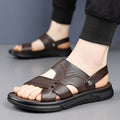 Men’s Genuine Leather Beach Shoes – Breathable Soft Sole Casual Sandals for Middle-Aged & Elderly