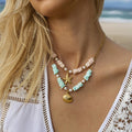 Mint Green Shell Pendant Necklace - with Freshwater Pearl and Shell Inlay