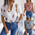 Elegant Womens Blazercollar Feather Top With A RelaxedShortsleeve Design - whimsywagon