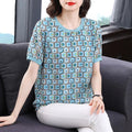 Oversized Printed Shirt for Women - Boho Loose Fit Short Sleeve Top