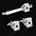 Men's Poker Cufflink Set - Includes Matching Tie Bar for Business & Formal Wear