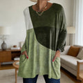 Gradient Green Color Block Tunic Top Cozy Loose Fit With Pockets - whimsywagon