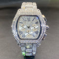Bling Men's Chronograph Watch - Full Diamond Dial, Luminous, Tonneau Shap
