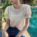 Lightweight And Charming Womens Short-sleeve T-shirt Featuring A Stylish Puff-sleeve Design - whimsywagon