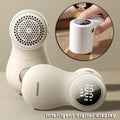 CJ electric lint remover with LED display and USB charging, portable hairball trimmer for fabric and household cleaning.