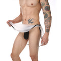 Men's see-through homewear two-in-one boxer skirt by cj, lightweight and stylish with a semi-transparent design and comfortable fit.