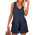 Button-Front Romper - Sleeveless with Pockets, Solid Color - whimsywagon