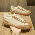 Stitching Contrast Color Genuine Leather Platform Sneakers – Casual Flat Board Shoes for Men