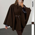 Winter Elegant Style Solid Color Waist Tight Woolen Cape Coat Mid-length
