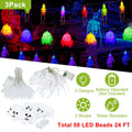 Set of 3 Halloween string lights with skeleton, ghost, and skull LED decorations, 24ft indoor and outdoor spooky party decor.