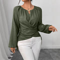 Womens Woven Long-sleeve Top With Tie Detailing And An Asymmetrical Hem - whimsywagon