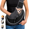 CJ pet carrying crossbody bag for dogs and cats, outdoor portable travel shoulder bag with breathable mesh and adjustable strap.