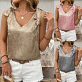Womens Gold-Embossed V-Neck Lace-Up Bow-Knot Sleeveless Camisole - whimsywagon