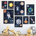 Astronaut Wall Art for Bedroom | Space Themed Canvas Painting Print for Boys Room, Nursery