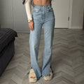 Designer Waist Jeans - Women's Casual Pants with Irregular Hem Detail