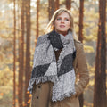Soft knitted plaid scarf set by cj featuring a cozy winter wearable blanket scarf with a stylish checkered pattern.