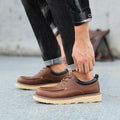 Men’s Low-Top American Work Boots – Genuine Leather Martin Shoes with Round Toe Design