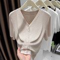 Womens Solid-color Fashionable Minimalist Short-sleeve Top - whimsywagon