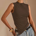 Womens Solid-color Asymmetrical-hem Sleeveless Top