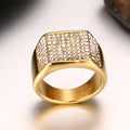 Black titanium steel men's ring with diamond accent, hypoallergenic and durable, showcasing a sleek, modern design.