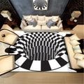 3D Vortex Illusion Rug | Black & White Optical Illusion Carpet with Non-Slip Backing