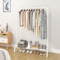 cj clothing rack with bottom shelf, freestanding garment organizer for home or dorm, supports 33 lbs, durable metal frame