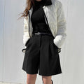 Wool Blend Wide Leg Shorts - High Waist Fashion Shorts for Women